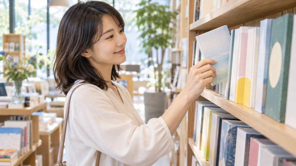 読書が苦手な人が書店で興味のある本を選ぶ様子