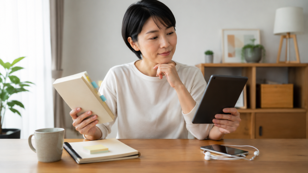紙の本と電子書籍を比較して読書方法を選ぶ日本人女性