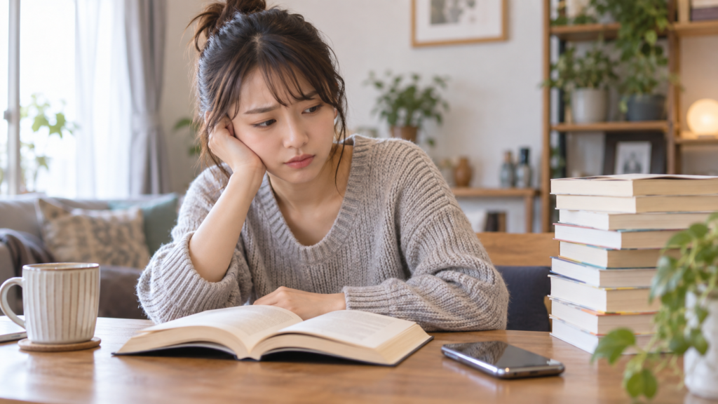 読書に集中できずスマホが気になる日本人女性