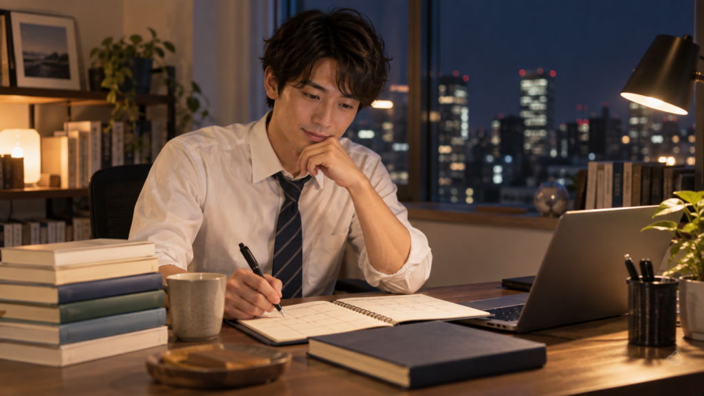 年間読書冊数の目標を記録する日本人男性