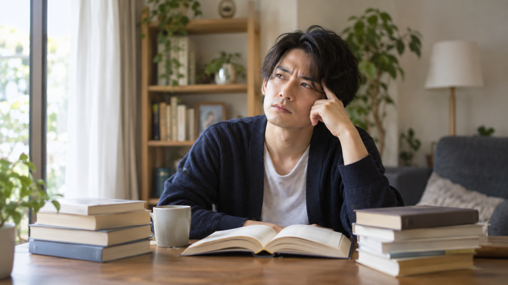 読書は意味ないのか本を前に考える日本人男性